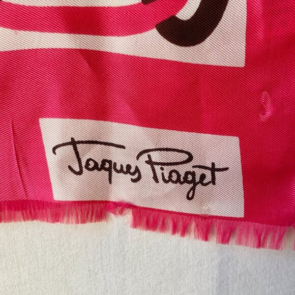 Vintage Jacques Piaget Italian Acetate Scarf Rectangle 18" X 53" Pink White - Picture 6 of 16
